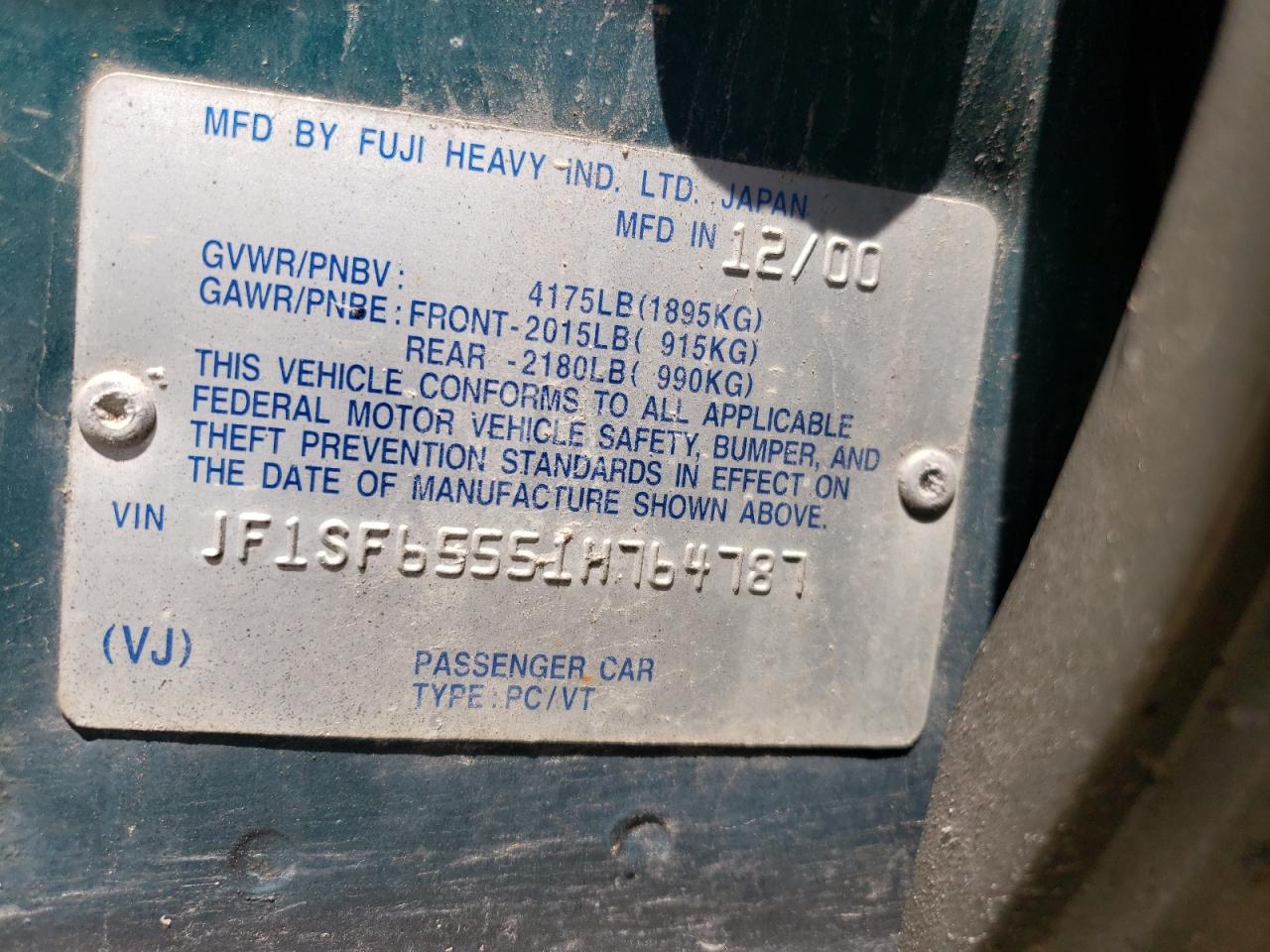 JF1SF65551H764787 2001 Subaru Forester S