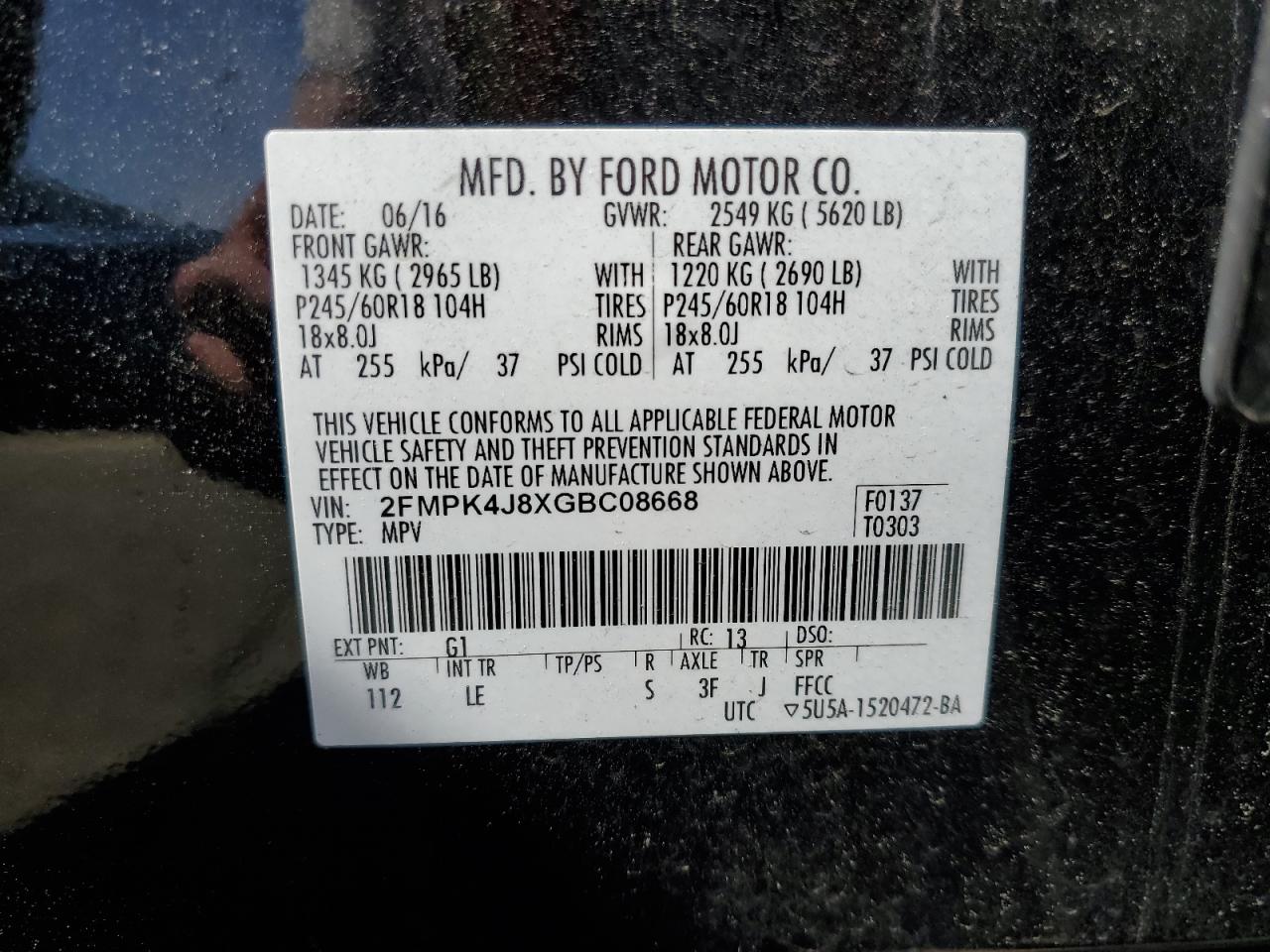 2FMPK4J8XGBC08668 2016 Ford Edge Sel