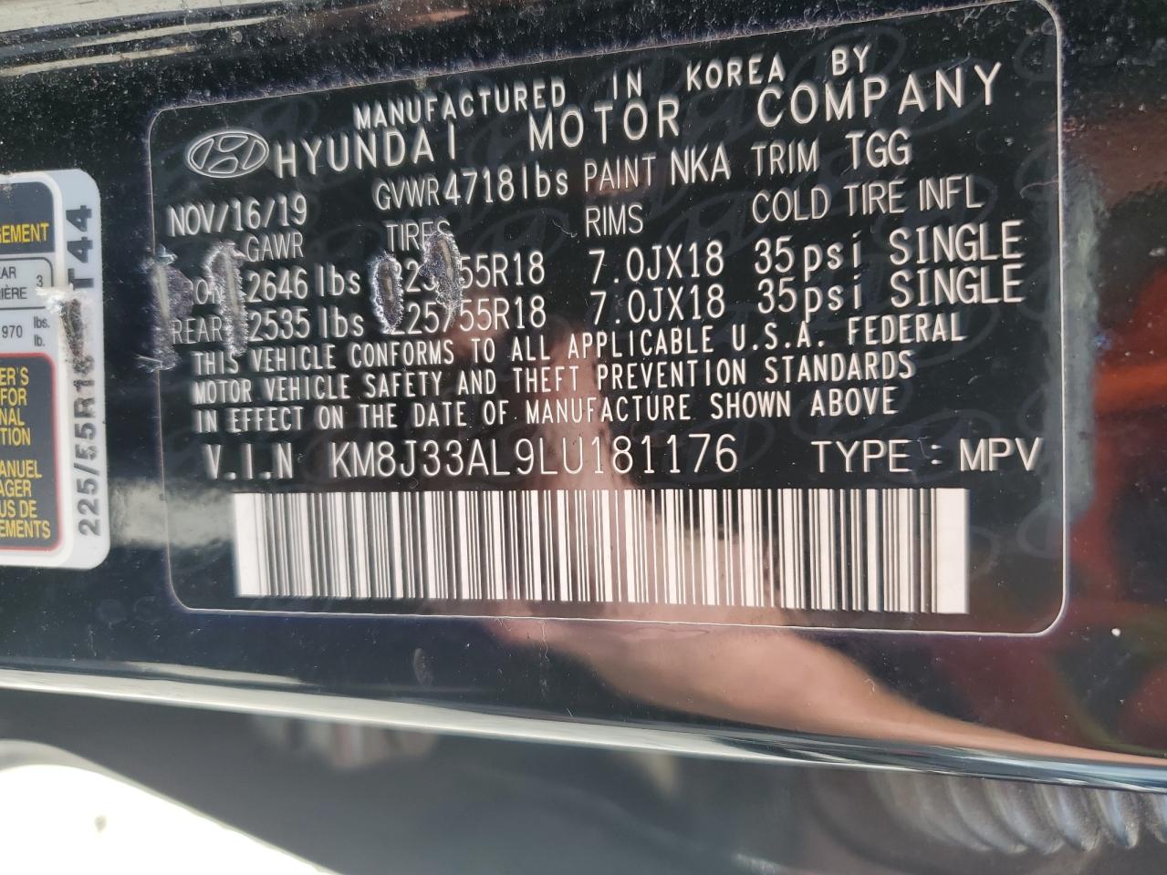 KM8J33AL9LU181176 2020 Hyundai Tucson Limited