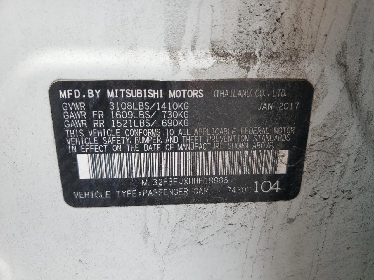 ML32F3FJXHHF18886 2017 Mitsubishi Mirage G4 Es