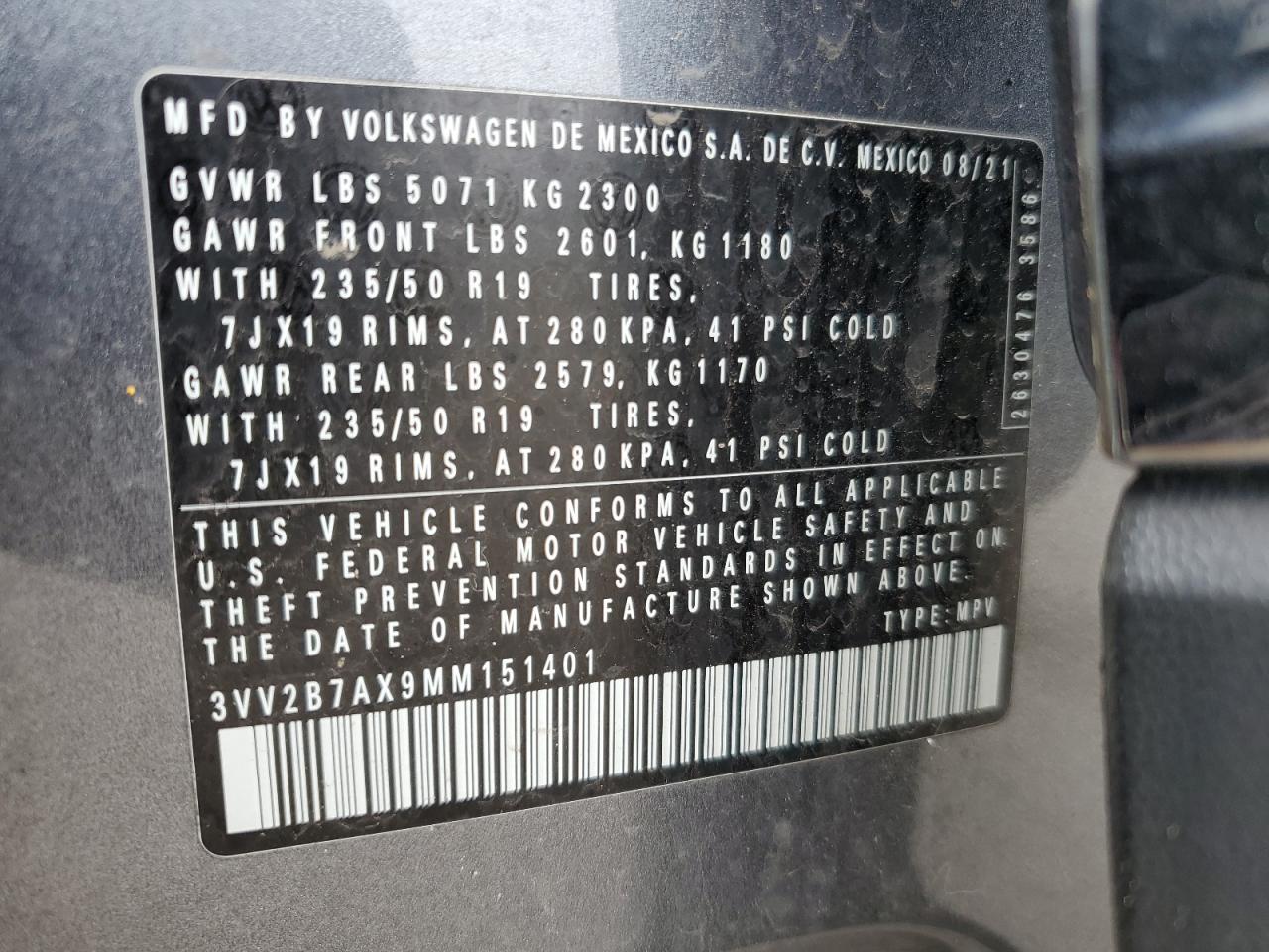 3VV2B7AX9MM151401 2021 Volkswagen Tiguan Se