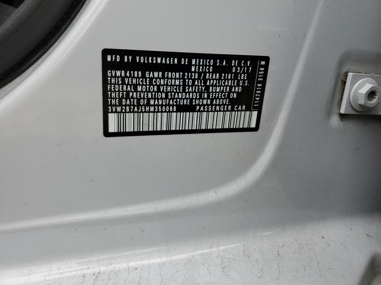 3VW2B7AJ5HM350068 2017 Volkswagen Jetta S