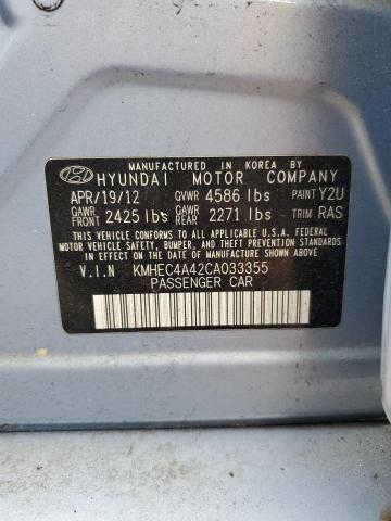 2012 Hyundai Sonata Hybrid VIN: KMHEC4A42CA033355 Lot: 56524004