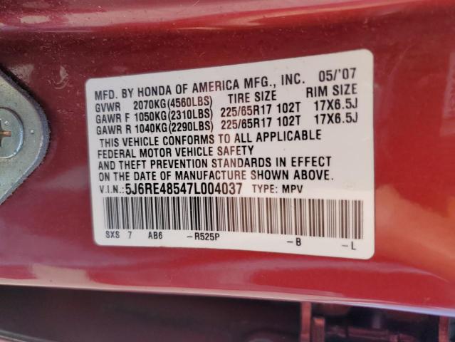 2007 Honda Cr-V Ex VIN: 5J6RE48547L004037 Lot: 57133594