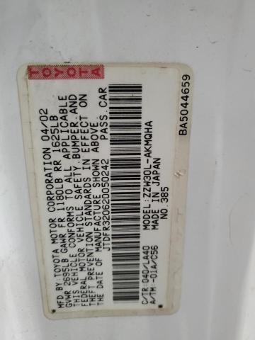 2002 Toyota Mr2 Spyder VIN: JTDFR320620050242 Lot: 53242814