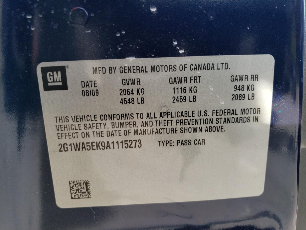 2G1WA5EK9A1115273 2010 Chevrolet Impala Ls