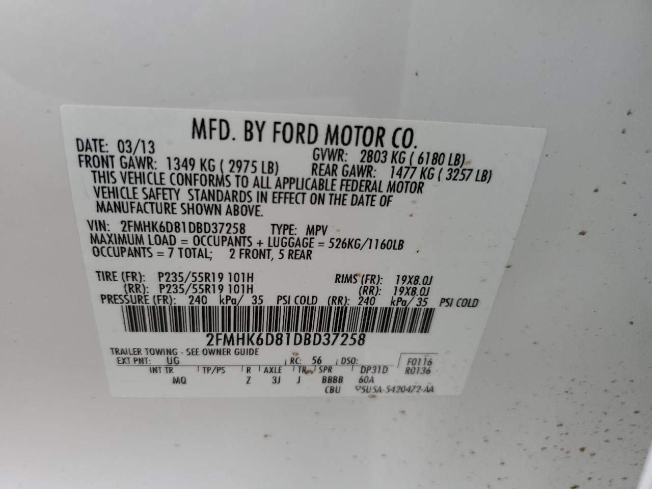 2FMHK6D81DBD37258 2013 Ford Flex Limited