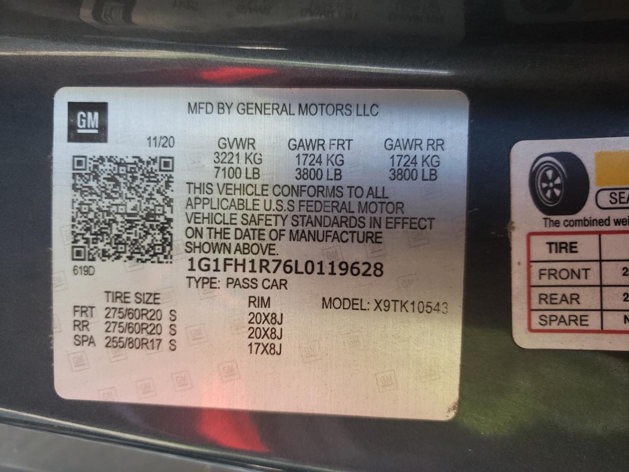 1G1FH1R76L0119628 CHEVROLET CAMARO 2020