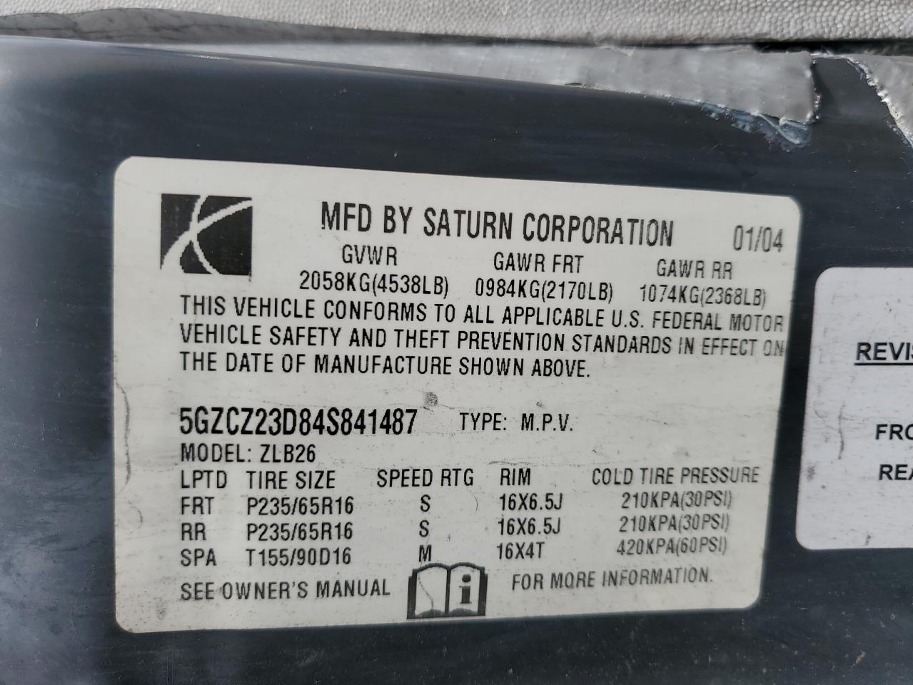 5GZCZ23D84S841487 2004 Saturn Vue