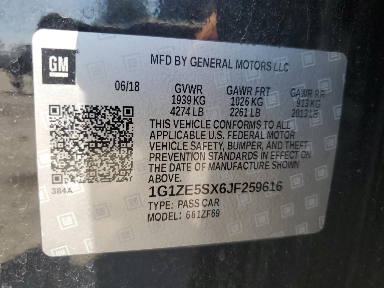 1G1ZE5SX6JF259616 2018 Chevrolet Malibu Premier