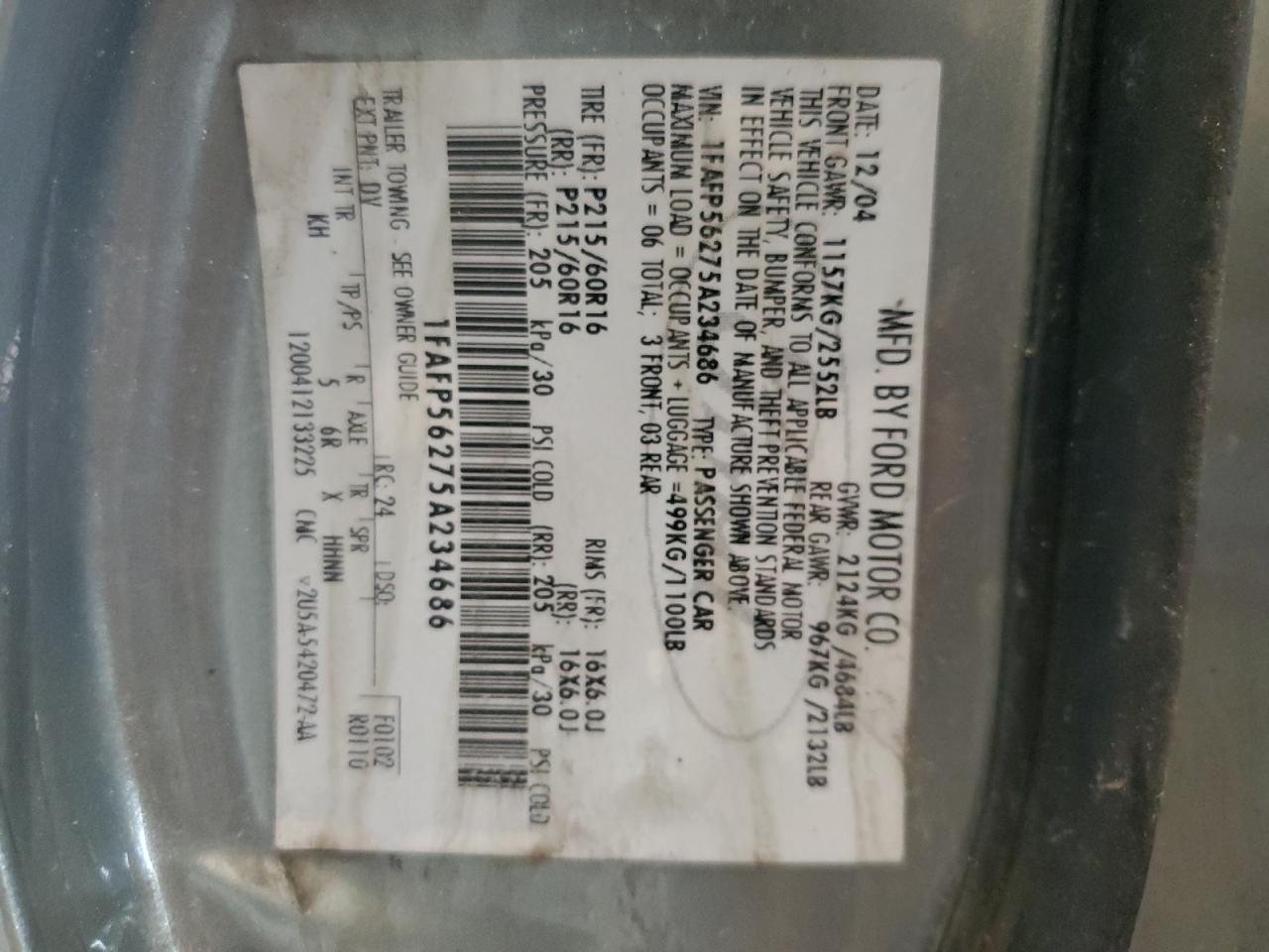 1FAFP56275A234686 2005 Ford Taurus Sel