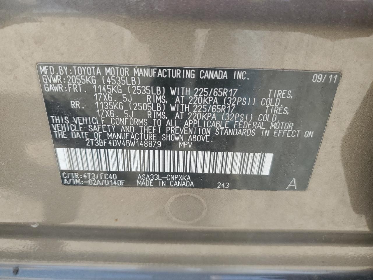 2T3BF4DV4BW148879 2011 Toyota Rav4