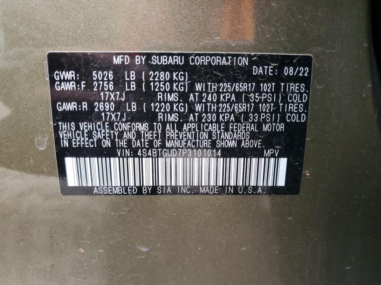 4S4BTGUD7P3101014 2023 Subaru Outback Wilderness