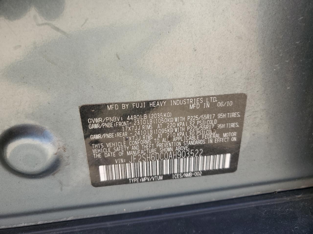 JF2SH6DC0AH903522 2010 Subaru Forester 2.5X Limited