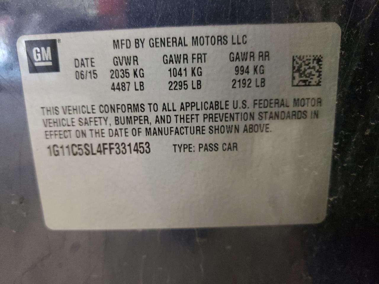 1G11C5SL4FF331453 2015 Chevrolet Malibu 1Lt