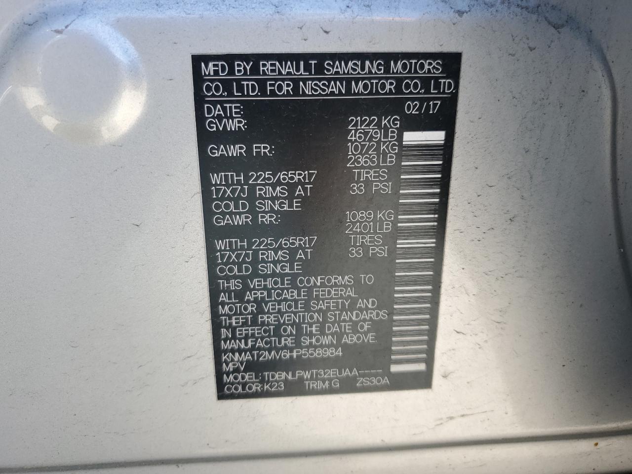 KNMAT2MV6HP558984 NISSAN ROGUE 2017