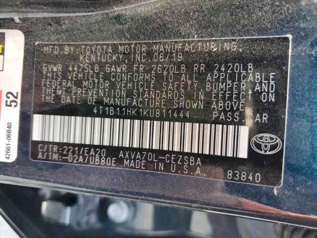 VIN 4T1B11HK1KU811444 2019 Toyota Camry, L no.12