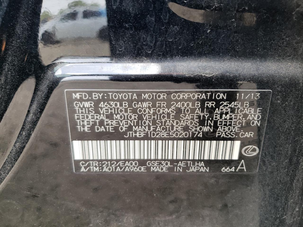 JTHBF1D28E5020174 2014 Lexus Is 250