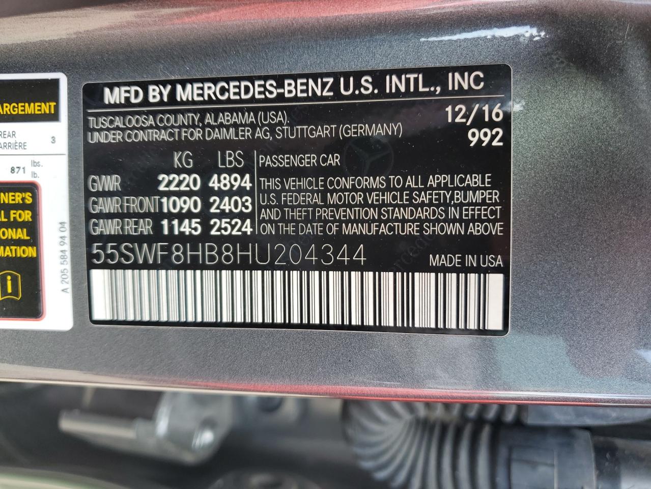 55SWF8HB8HU204344 2017 Mercedes-Benz C 63 Amg-S