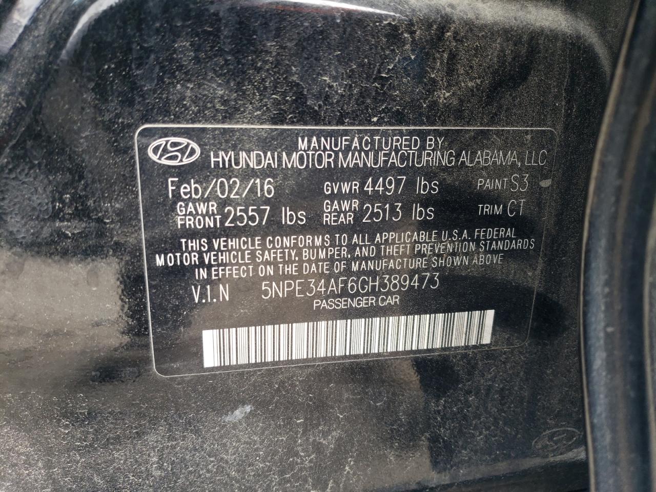 5NPE34AF6GH389473 2016 Hyundai Sonata Sport