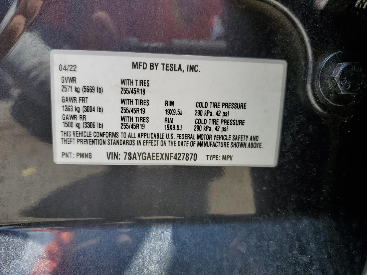 7SAYGAEEXNF427870 2022 Tesla Model Y