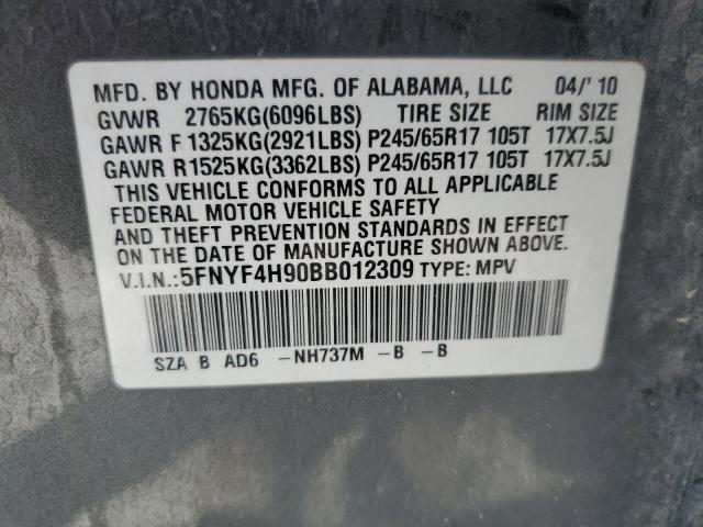 2011 Honda Pilot Touring VIN: 5FNYF4H90BB012309 Lot: 54231314