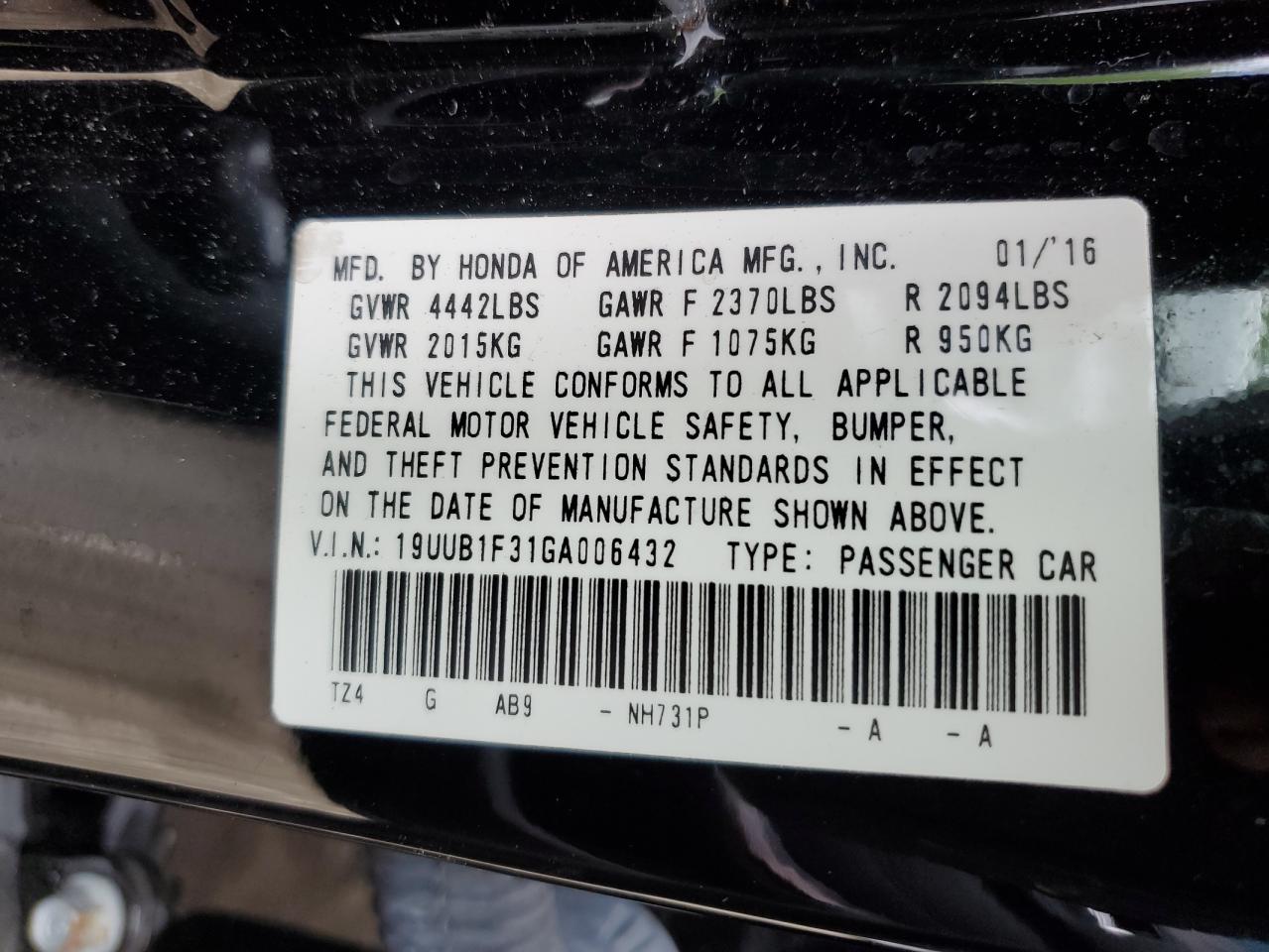 19UUB1F31GA006432 2016 Acura Tlx