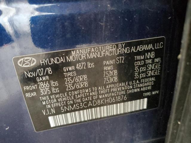 VIN 5NMS3CAD8KH061876 2019 Hyundai Santa Fe, Sel no.13