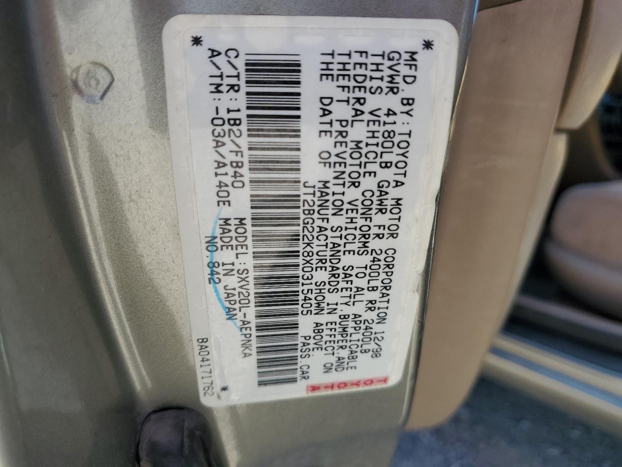 JT2BG22K8X0315405 1999 Toyota Camry Le