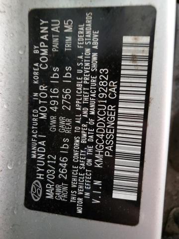 2012 Hyundai Genesis 3.8L VIN: KMHGC4DDXCU192823 Lot: 54083374