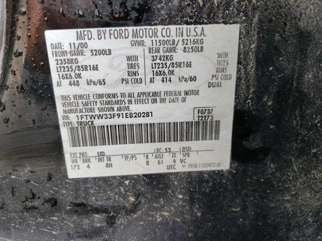 2001 Ford F350 Super Duty VIN: 1FTWW33F91EB20281 Lot: 53831054