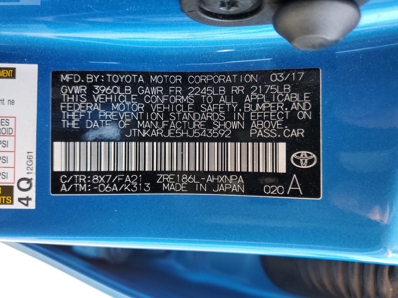 2017 Toyota Corolla Im vin: JTNKARJE5HJ543592