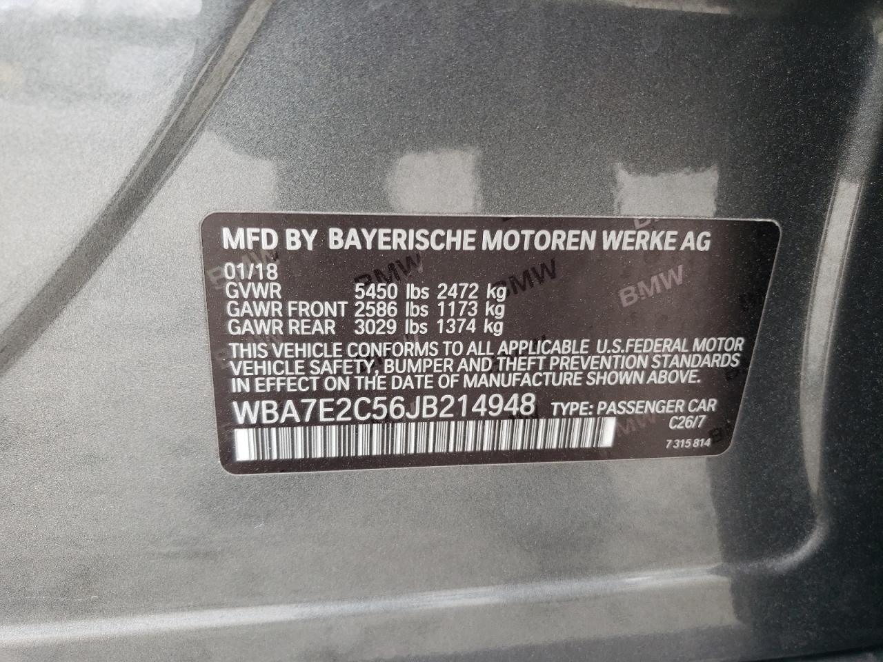 WBA7E2C56JB214948 2018 BMW 740 I