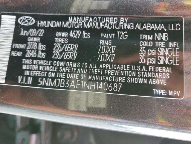 2022 Hyundai Tucson Sel VIN: 5NMJB3AE1NH140687 Lot: 56446664