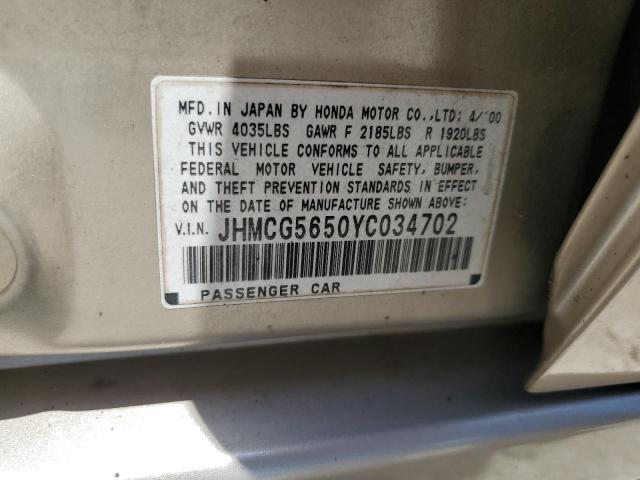 2000 Honda Accord Ex VIN: JHMCG5650YC034702 Lot: 54124864