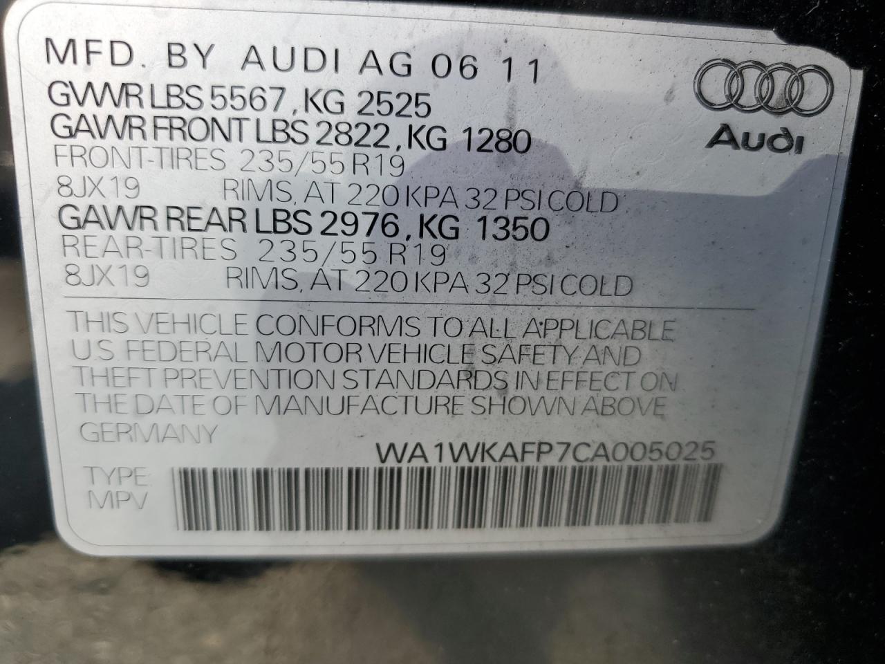 WA1WKAFP7CA005025 2012 Audi Q5 Prestige
