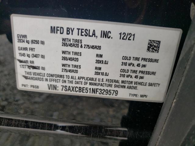 2022 Tesla Model X VIN: 7SAXCBE51NF329579 Lot: 53035584