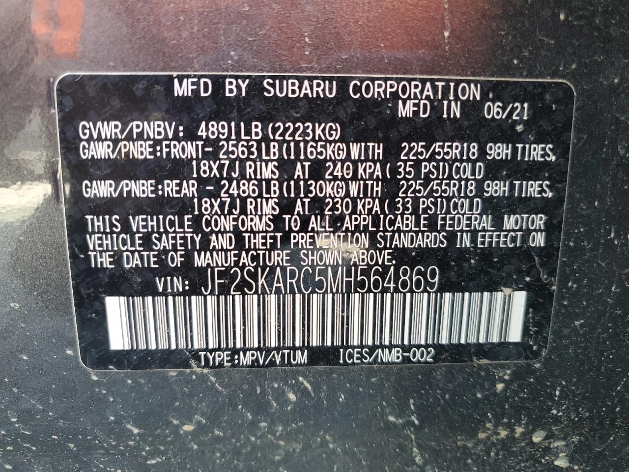 JF2SKARC5MH564869 2021 Subaru Forester Sport