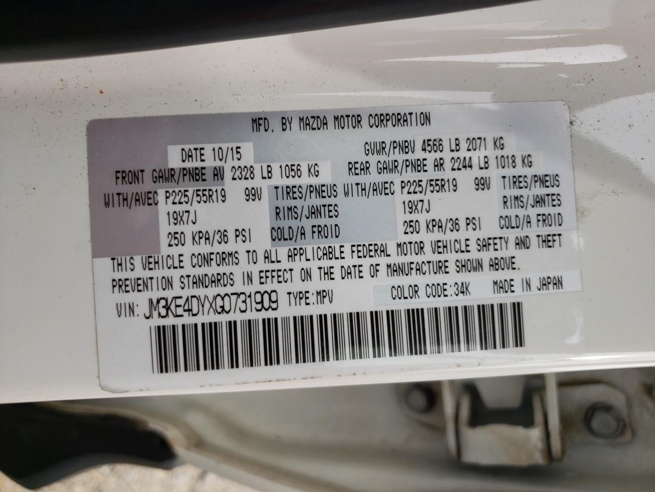 JM3KE4DYXG0731909 2016 Mazda Cx-5 Gt