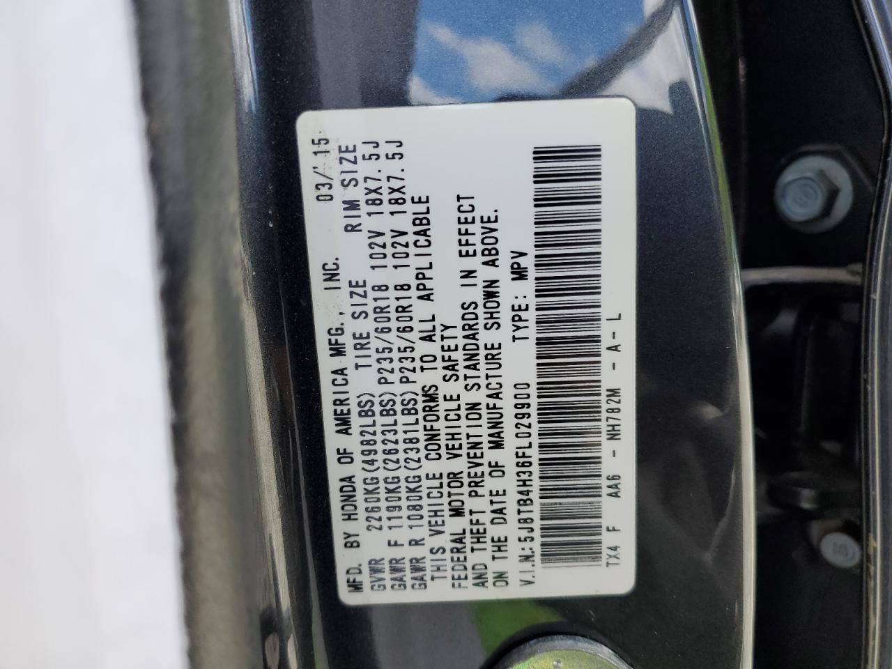 5J8TB4H36FL029900 2015 Acura Rdx