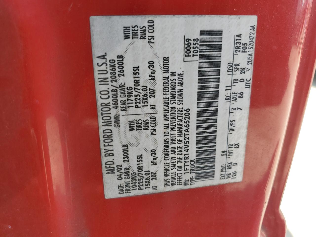 1FTYR14V52TA65206 2002 Ford Ranger Super Cab