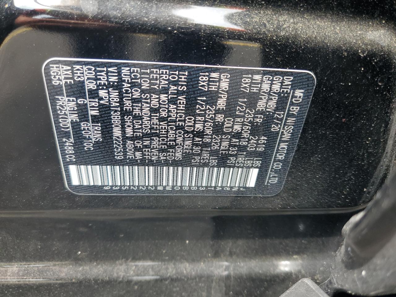 JN8AT3BB0MW222539 NISSAN ROGUE 2021