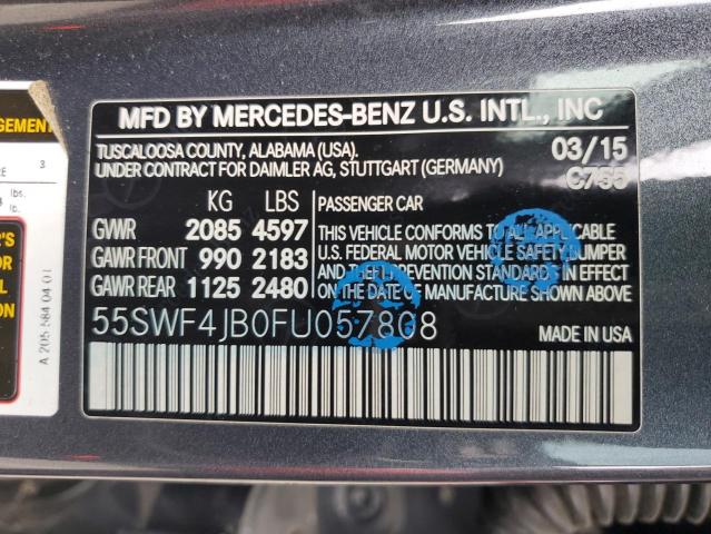 2015 Mercedes-Benz C 300 VIN: 55SWF4JB0FU057808 Lot: 55904854