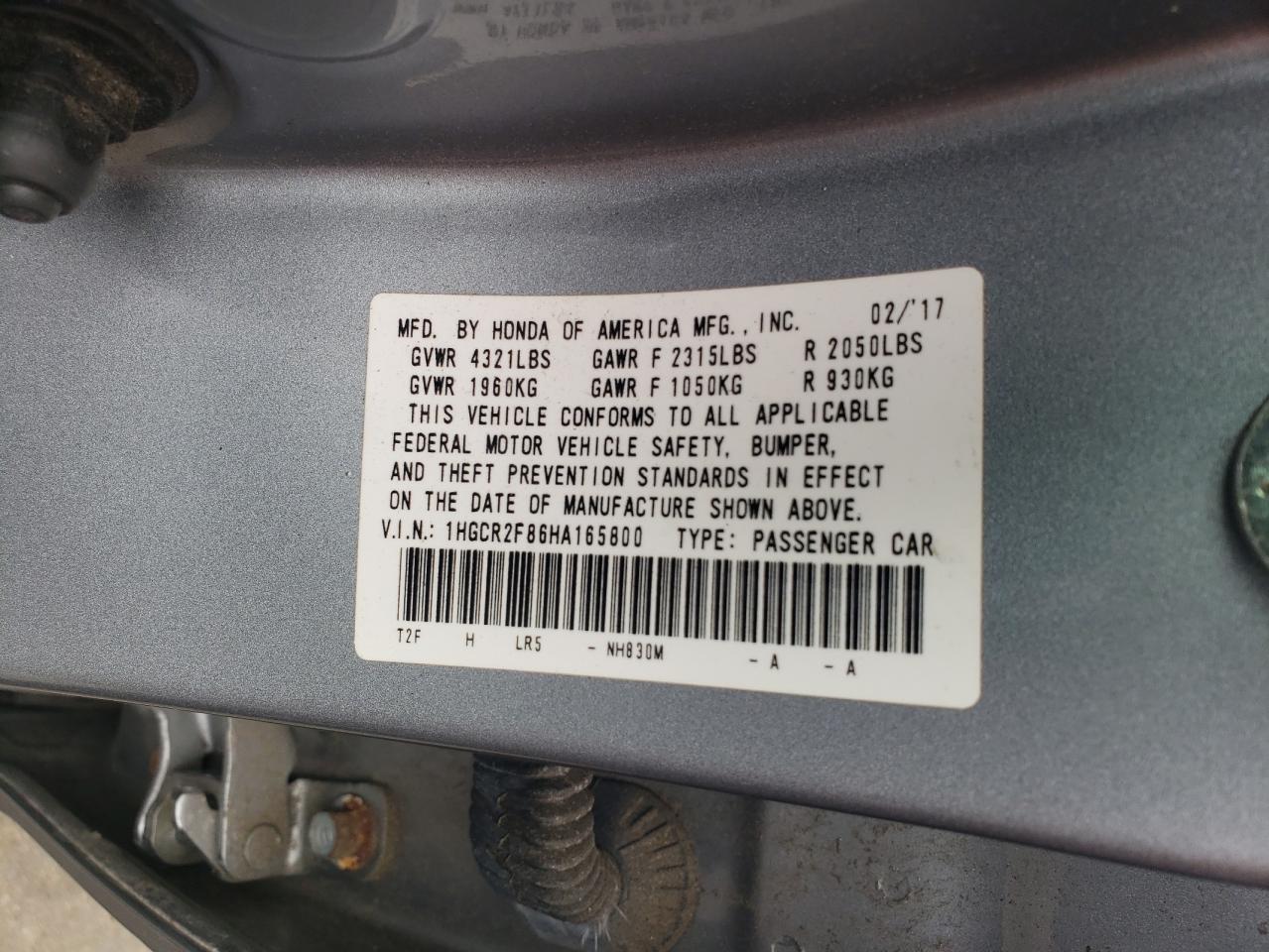 1HGCR2F86HA165800 2017 Honda Accord Exl