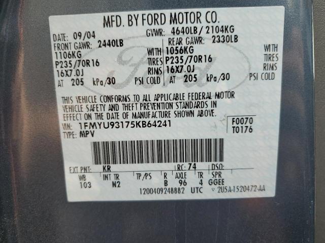 2005 Ford Escape Xlt VIN: 1FMYU93175KB64241 Lot: 55933814