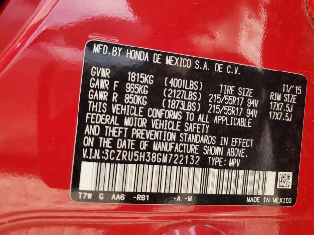 2016 Honda Hr-V Lx VIN: 3CZRU5H38GM722132 Lot: 54961234