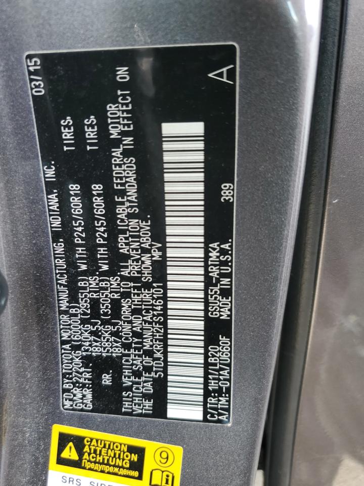 5TDJKRFH2FS146101 2015 Toyota Highlander Xle