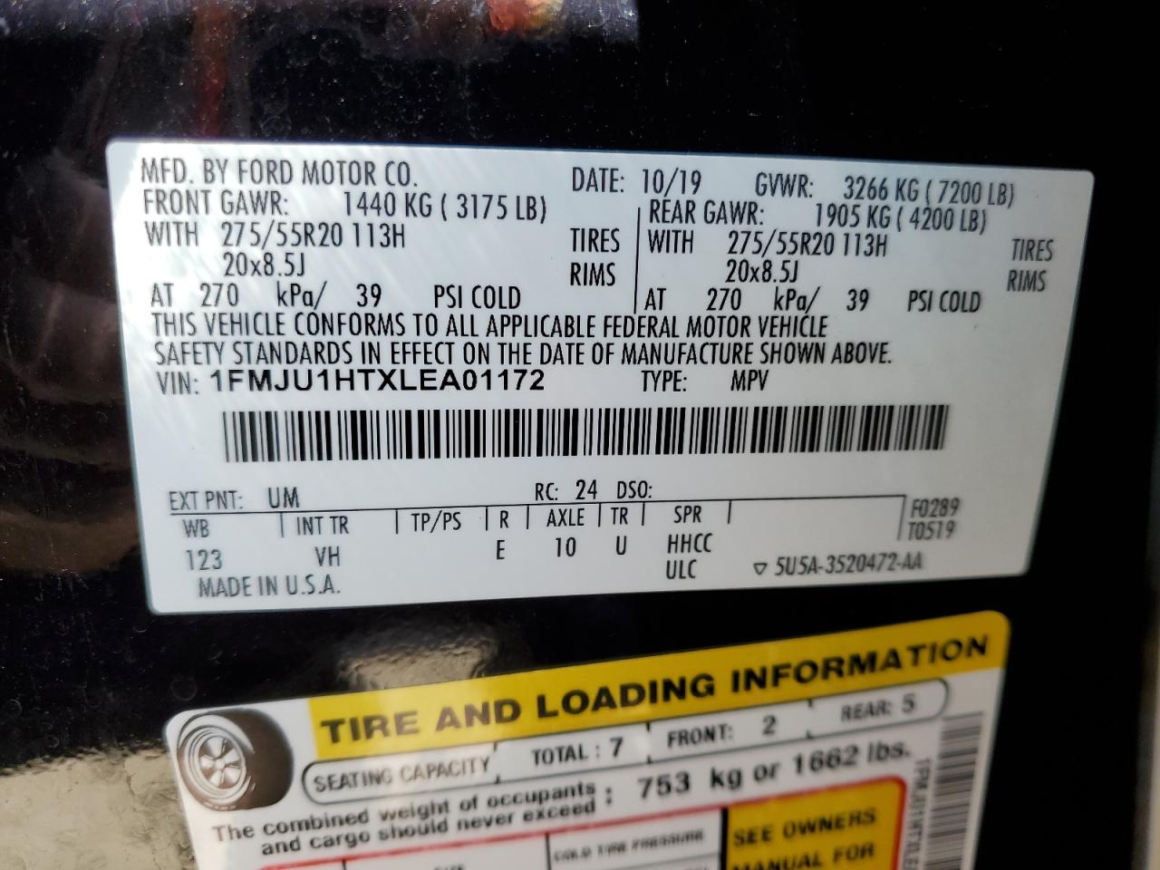1FMJU1HTXLEA01172 FORD EXPEDITION 2020