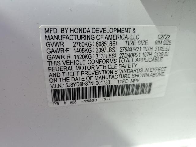 2022 Acura Mdx Type S Advance VIN: 5J8YD8H87NL001783 Lot: 57122984