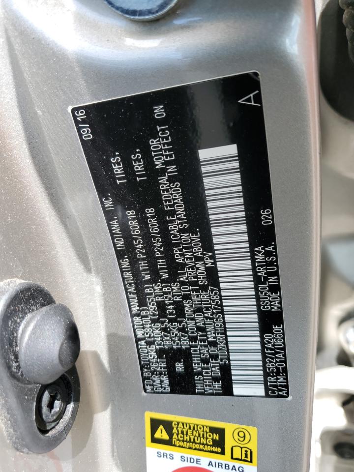 5TDZKRFH9GS175857 2016 Toyota Highlander Le